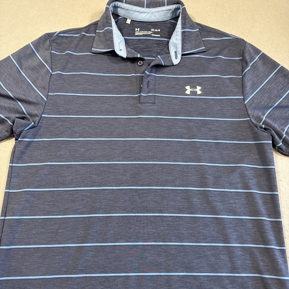 Under Armour Playoff Polo Shirt Mens Medium Blue Golf Performance HeatGear